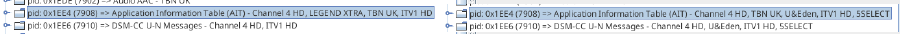 Screenshot of DVBInspector showing a change in the stream