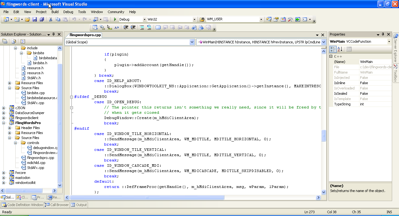Visual Studio 2005 showing some of the code