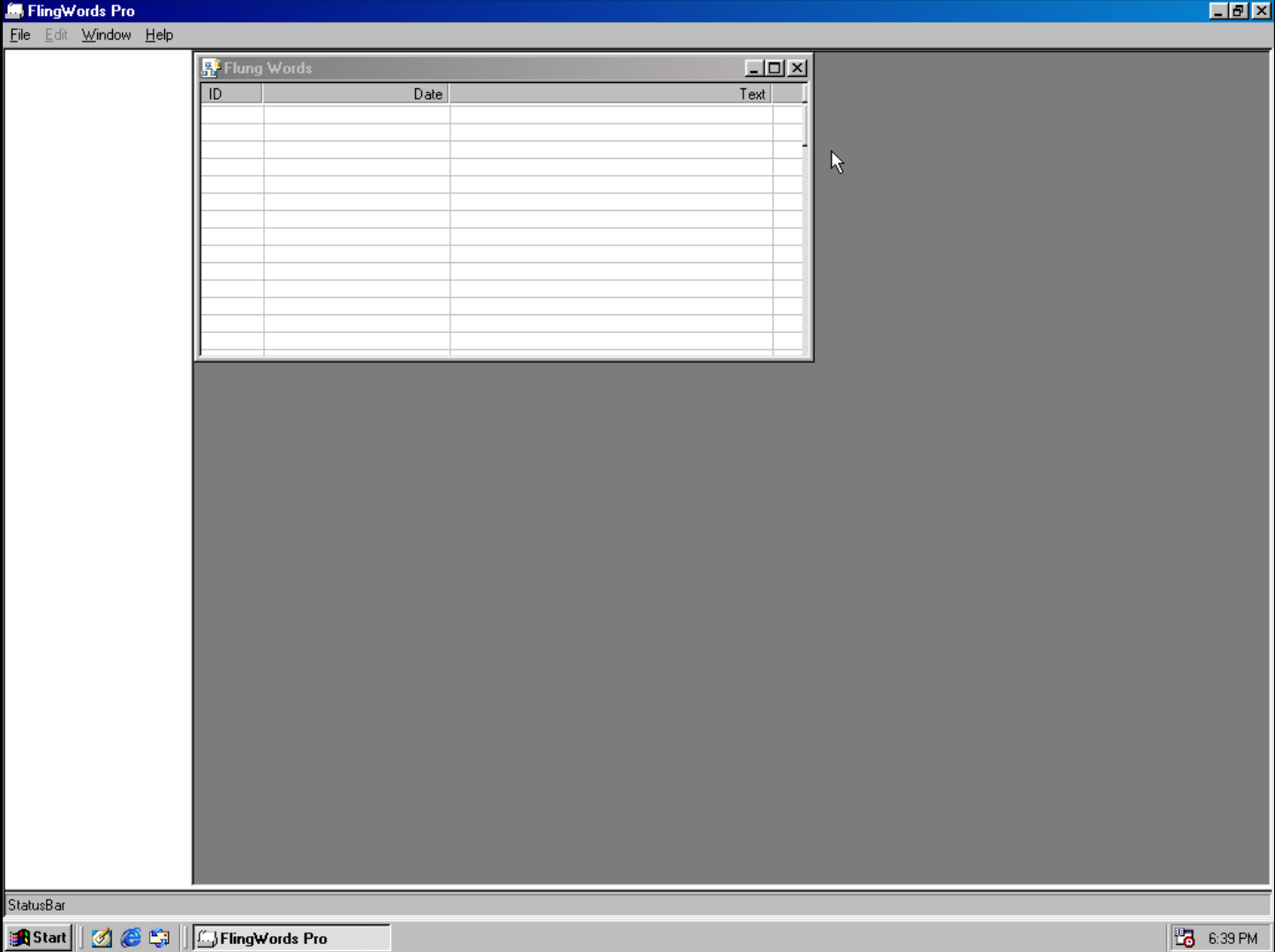 Running under Windows 98 - note how the data is not displayed
